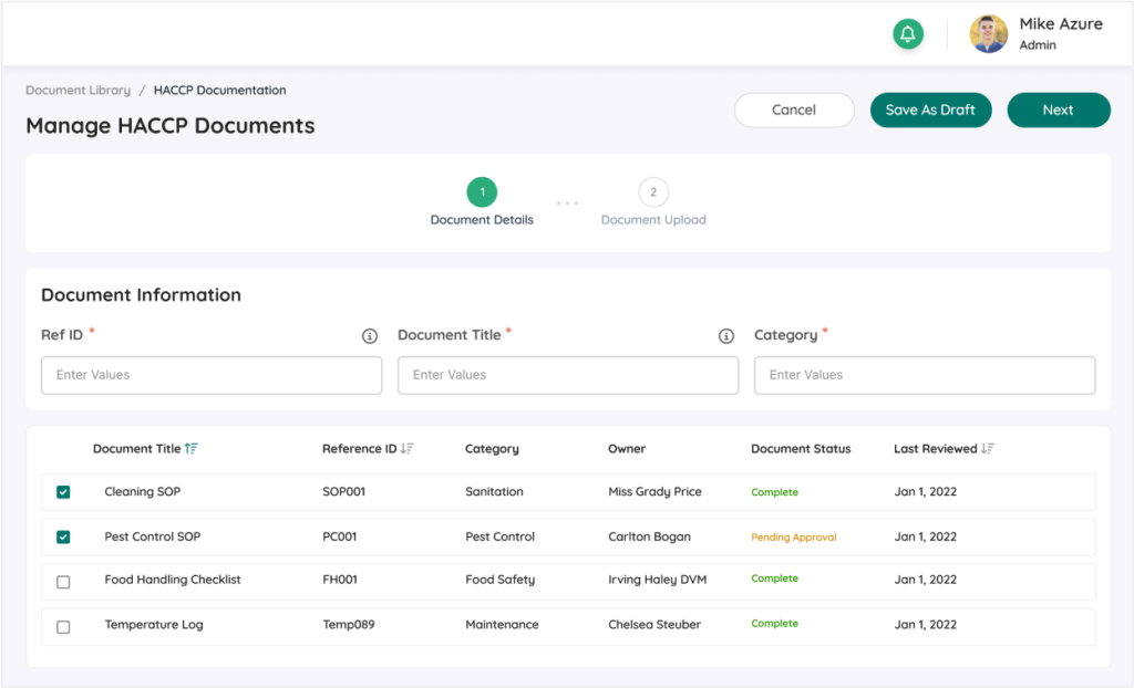 HACCP document library