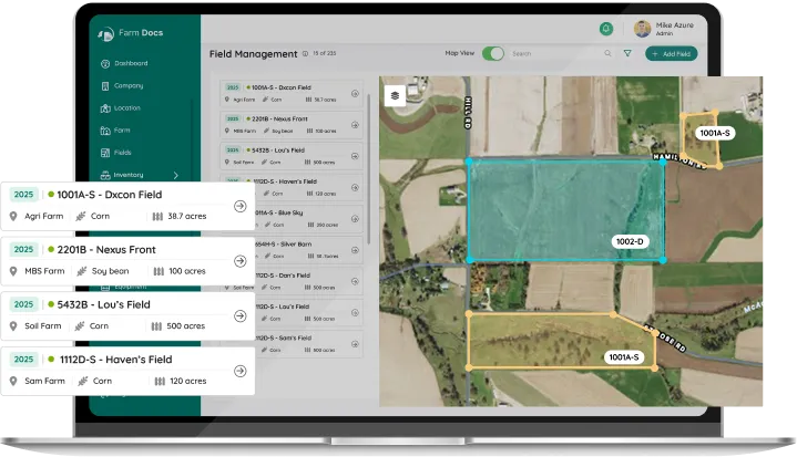 dashboard screen of field management by FarmDocs